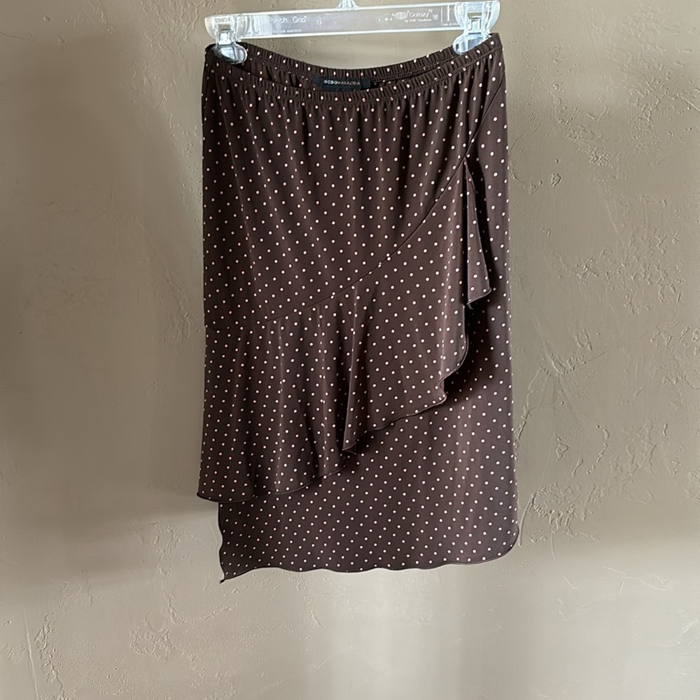 Cocoa brow with pink polka dots skirt BCBG Maxazria Sz Small